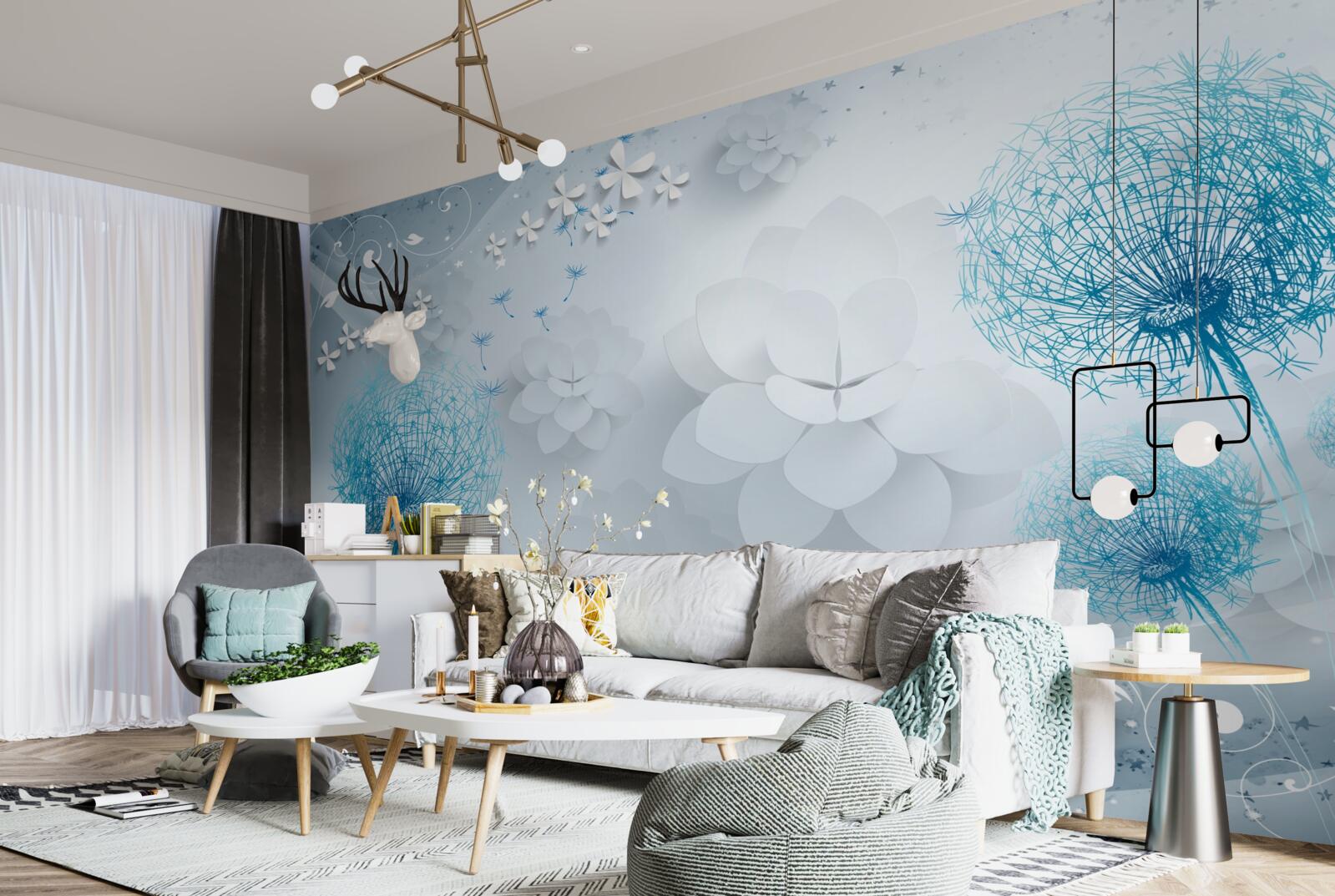 Fototapeta škála odtieňov modrej s kvetmi