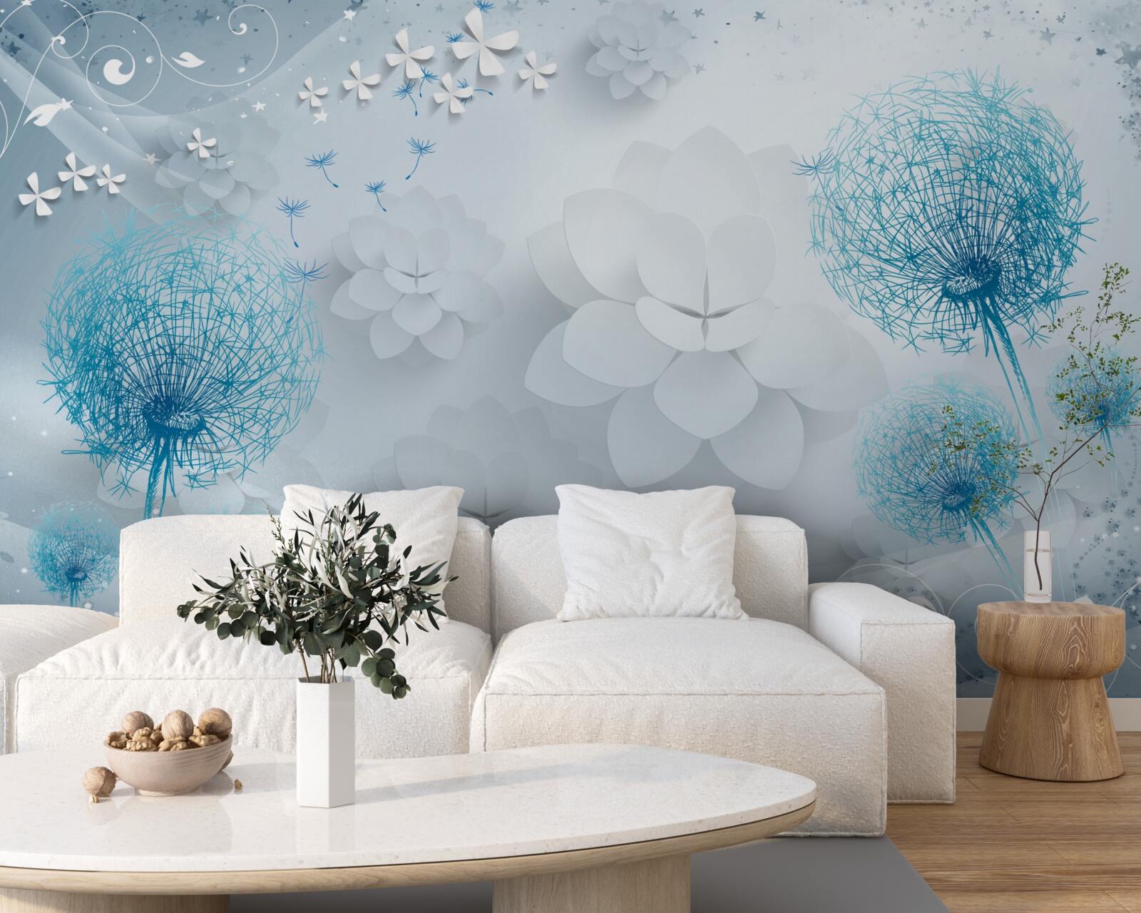 Fototapeta škála odtieňov modrej s kvetmi