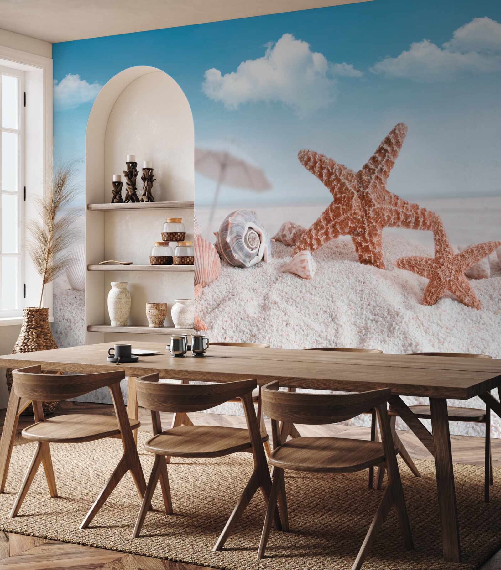 Fototapeta lastúry kôrovcov na piesočnatom pobreží