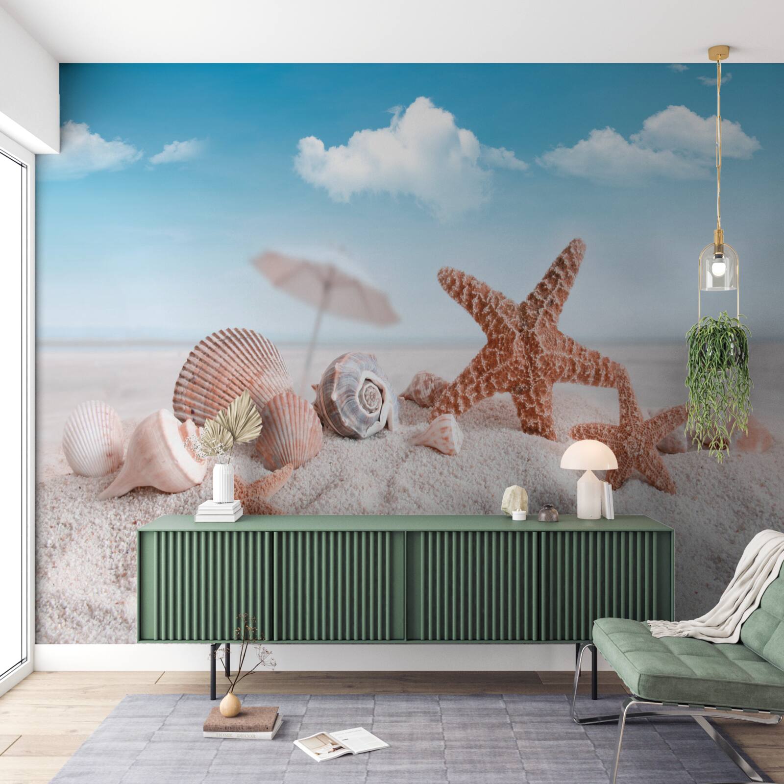 Fototapeta lastúry kôrovcov na piesočnatom pobreží