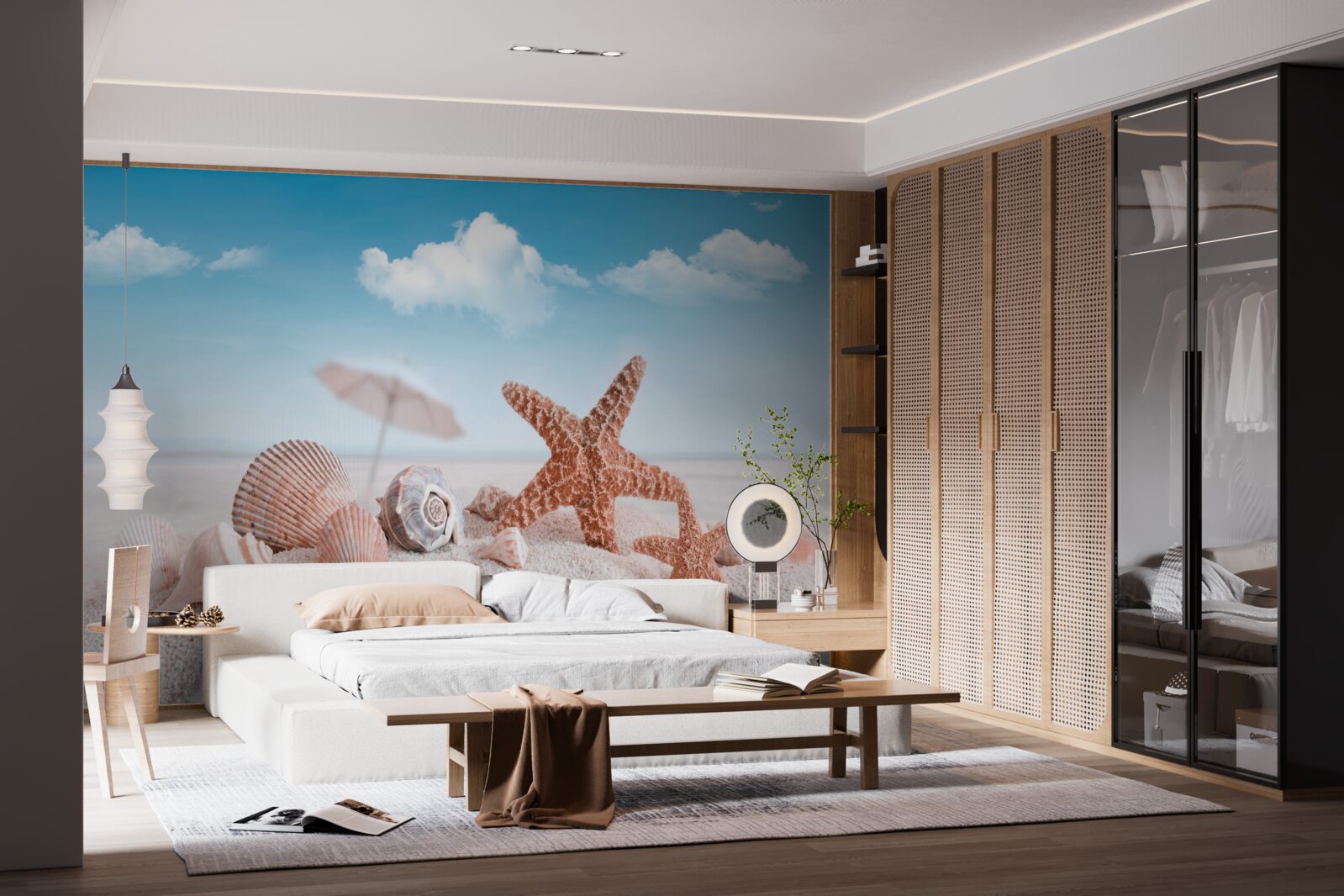 Fototapeta lastúry kôrovcov na piesočnatom pobreží