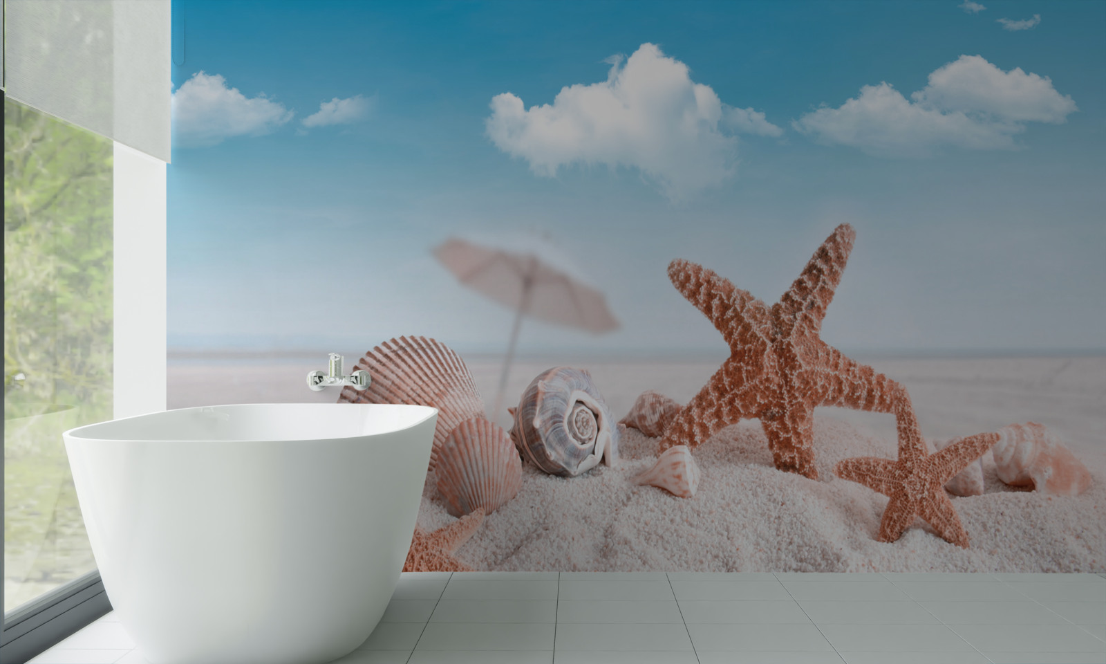 Fototapeta lastúry kôrovcov na piesočnatom pobreží