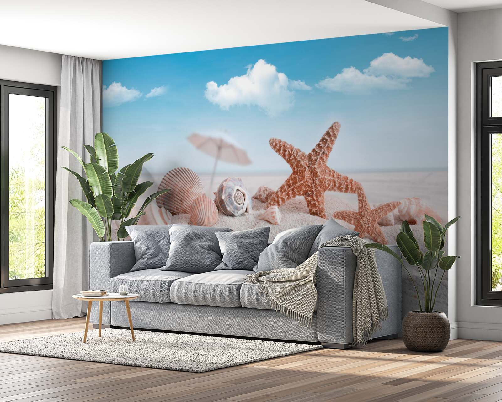 Fototapeta lastúry kôrovcov na piesočnatom pobreží