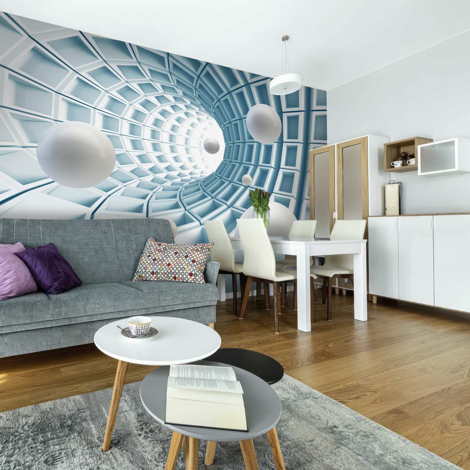 Fototapeta gule svetla plávajú v slabnúcej modrej chodbe