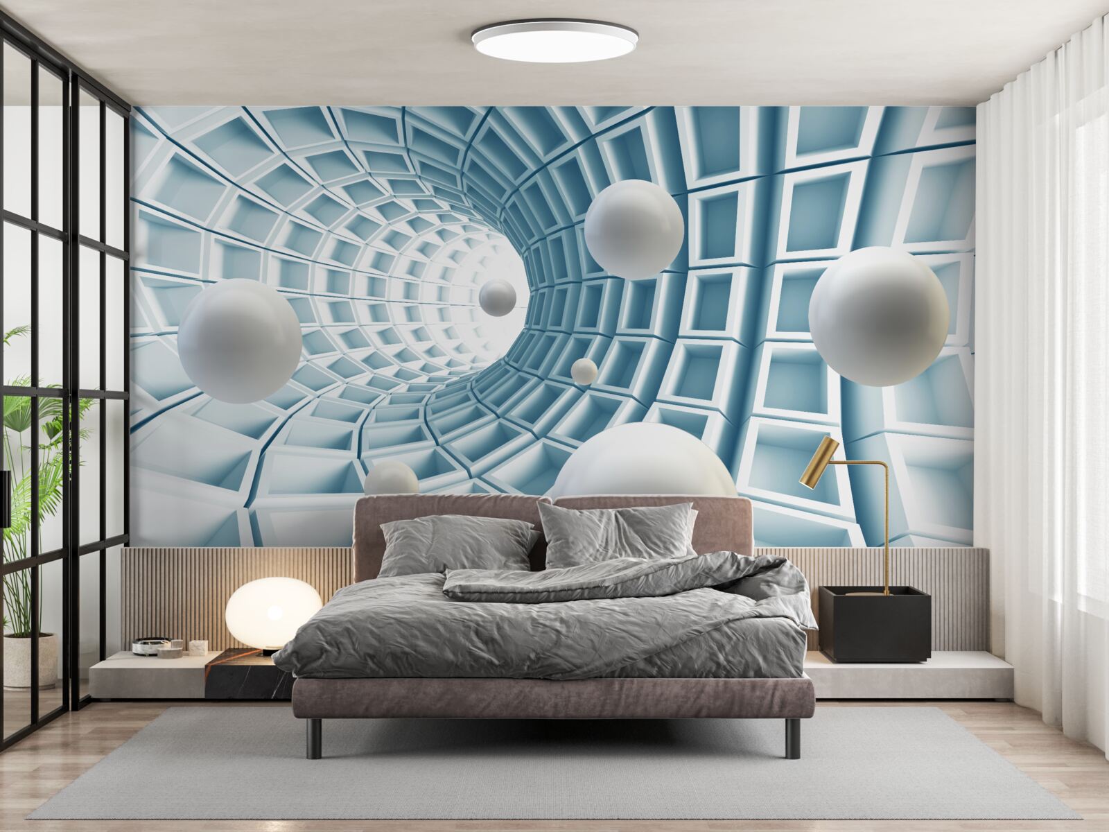 Fototapeta gule svetla plávajú v slabnúcej modrej chodbe