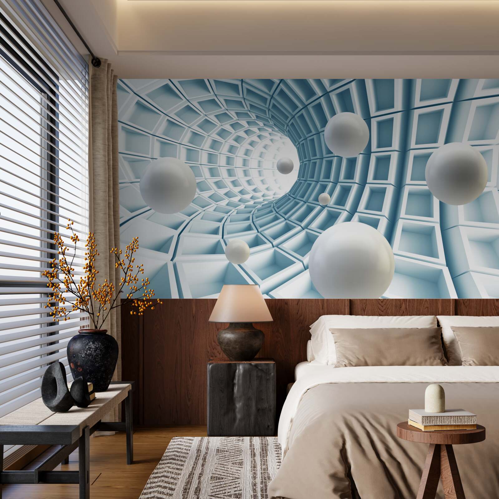 Fototapeta gule svetla plávajú v slabnúcej modrej chodbe