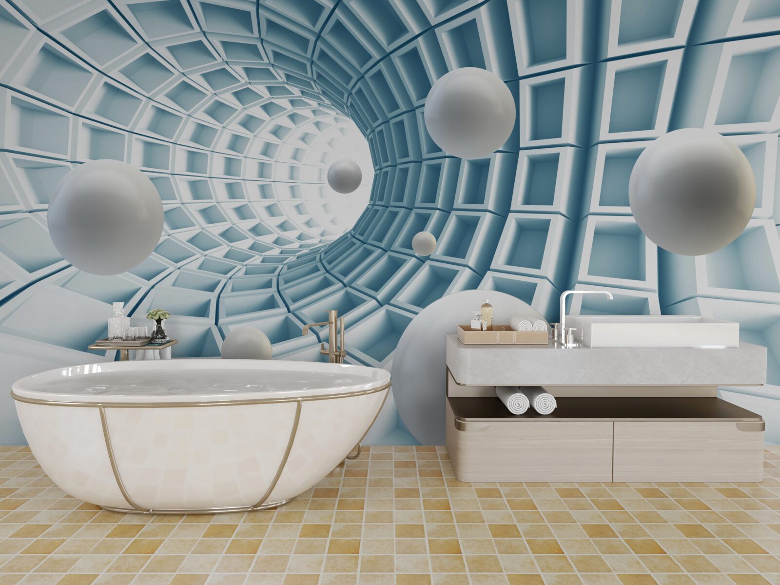 Fototapeta gule svetla plávajú v slabnúcej modrej chodbe