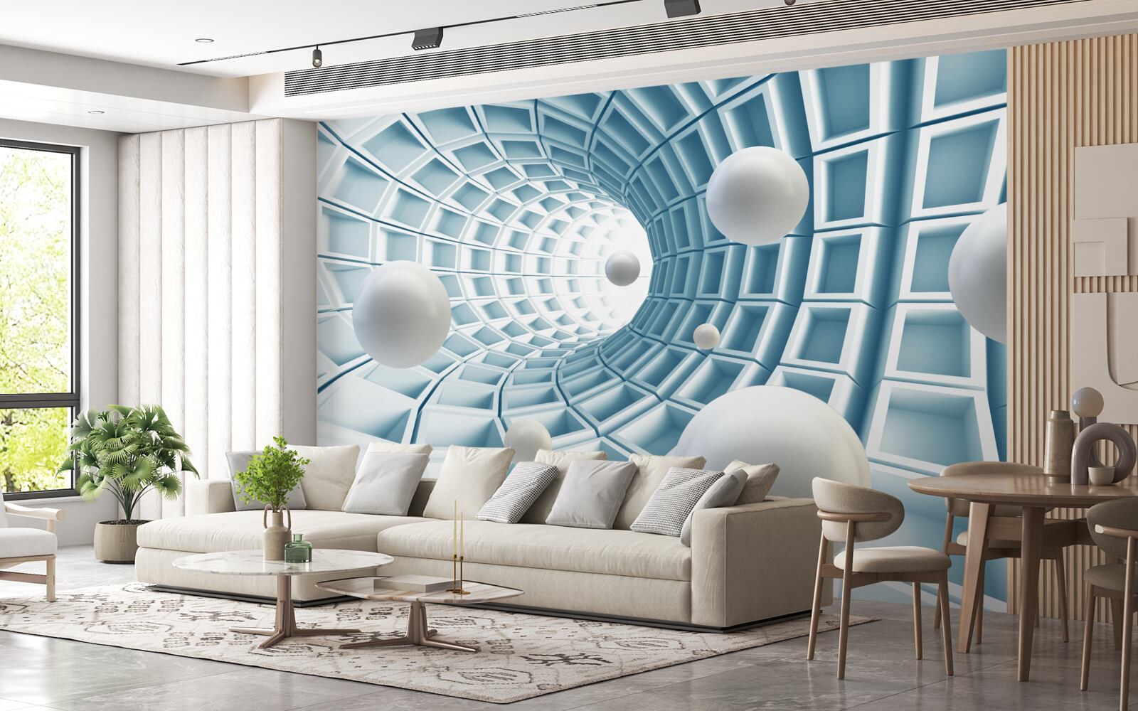 Fototapeta gule svetla plávajú v slabnúcej modrej chodbe