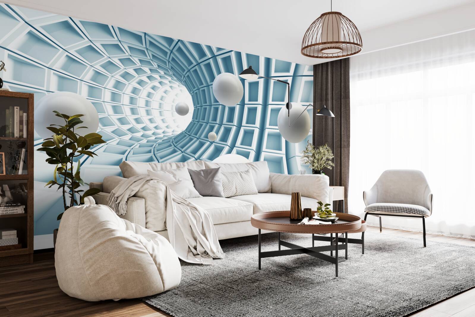 Fototapeta gule svetla plávajú v slabnúcej modrej chodbe