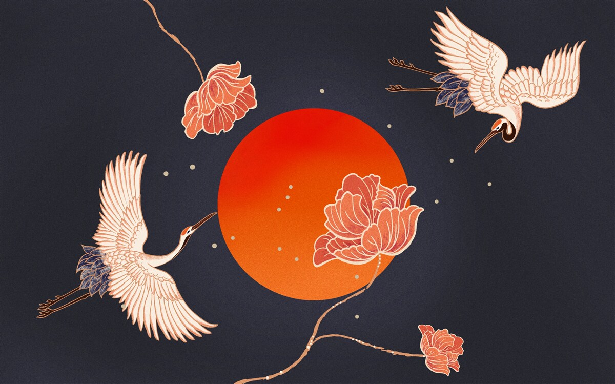 Fototapeta západ slnka označuje odchod žeriavov