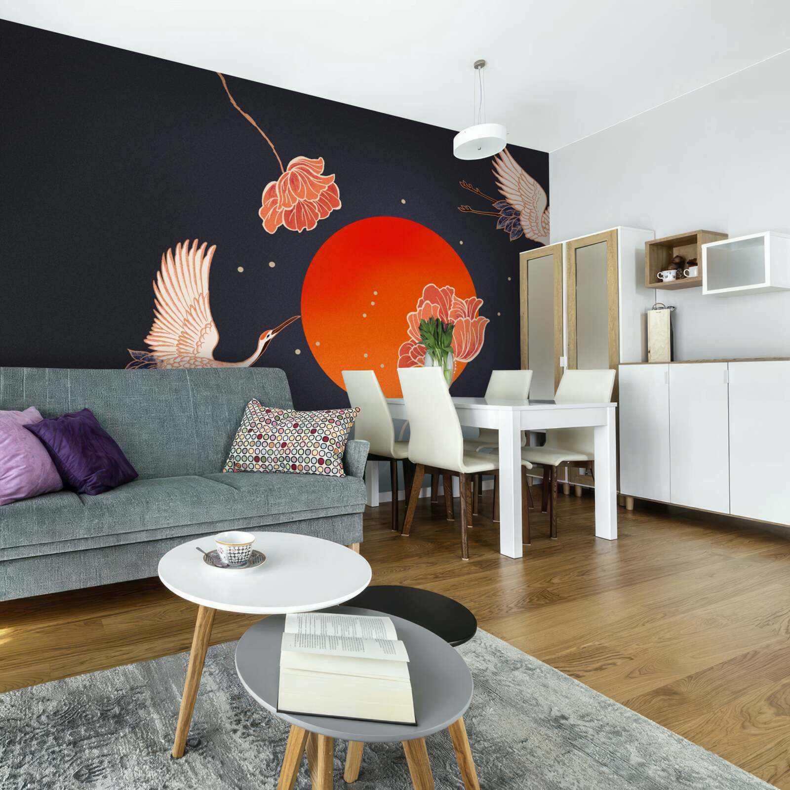 Fototapeta západ slnka označuje odchod žeriavov