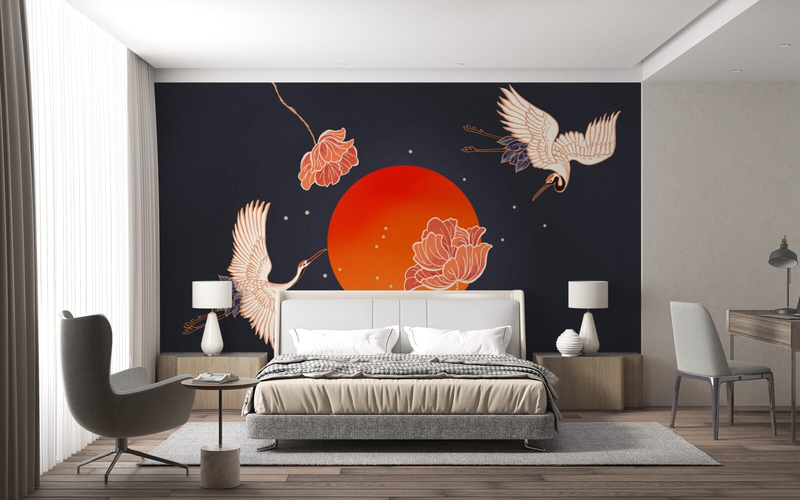 Fototapeta západ slnka označuje odchod žeriavov