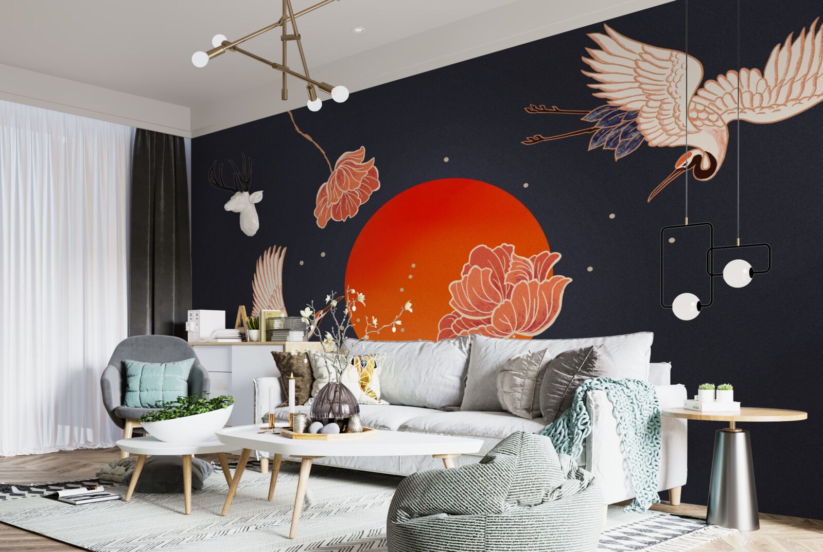 Fototapeta západ slnka označuje odchod žeriavov