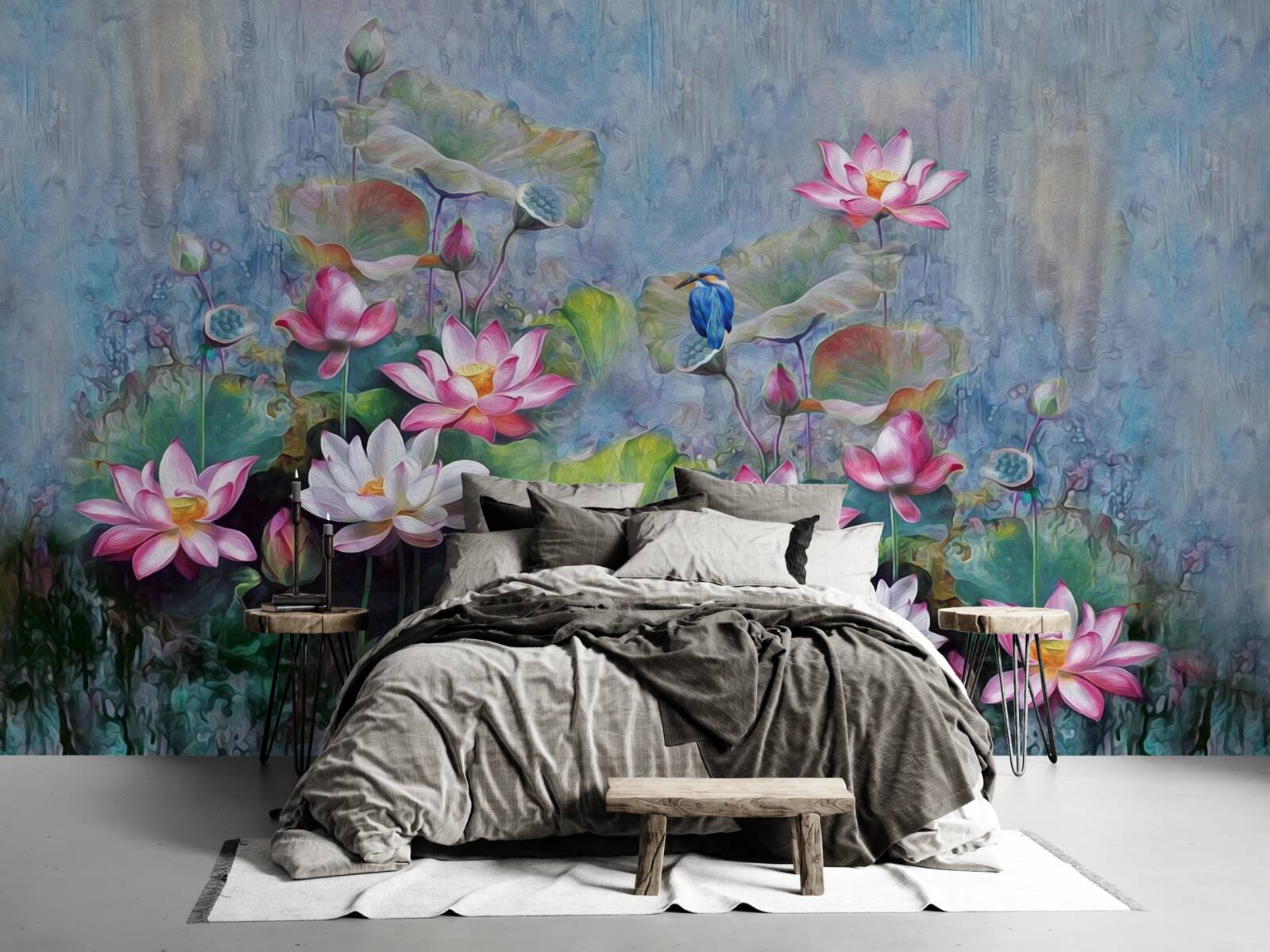 Fototapeta modrý vták medzi leknami