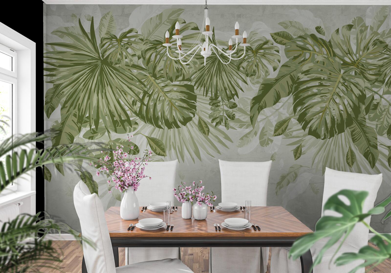 Fototapeta listy tropického banánu a monstery