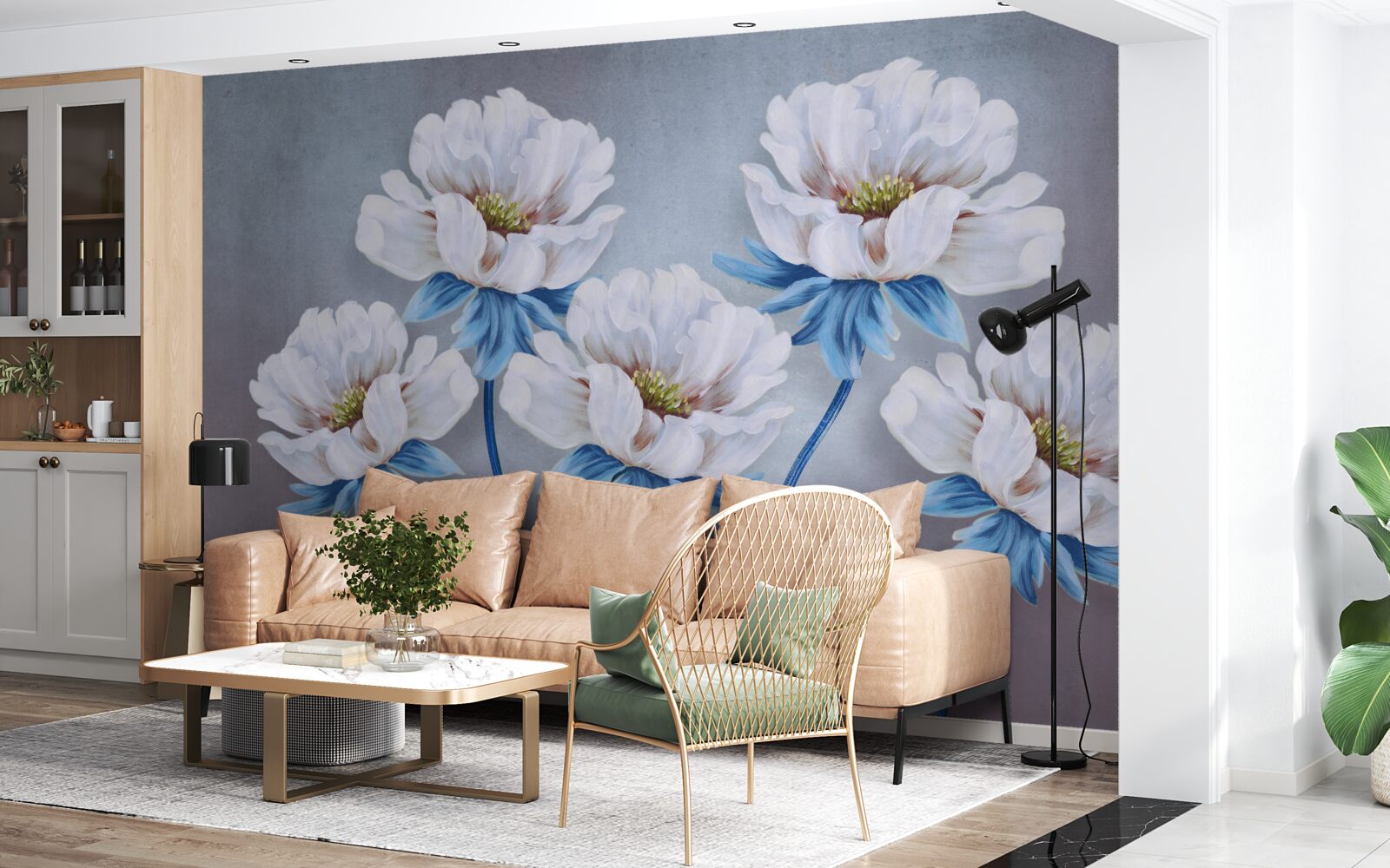 Fototapeta kvety sú biele s modrým odtieňom