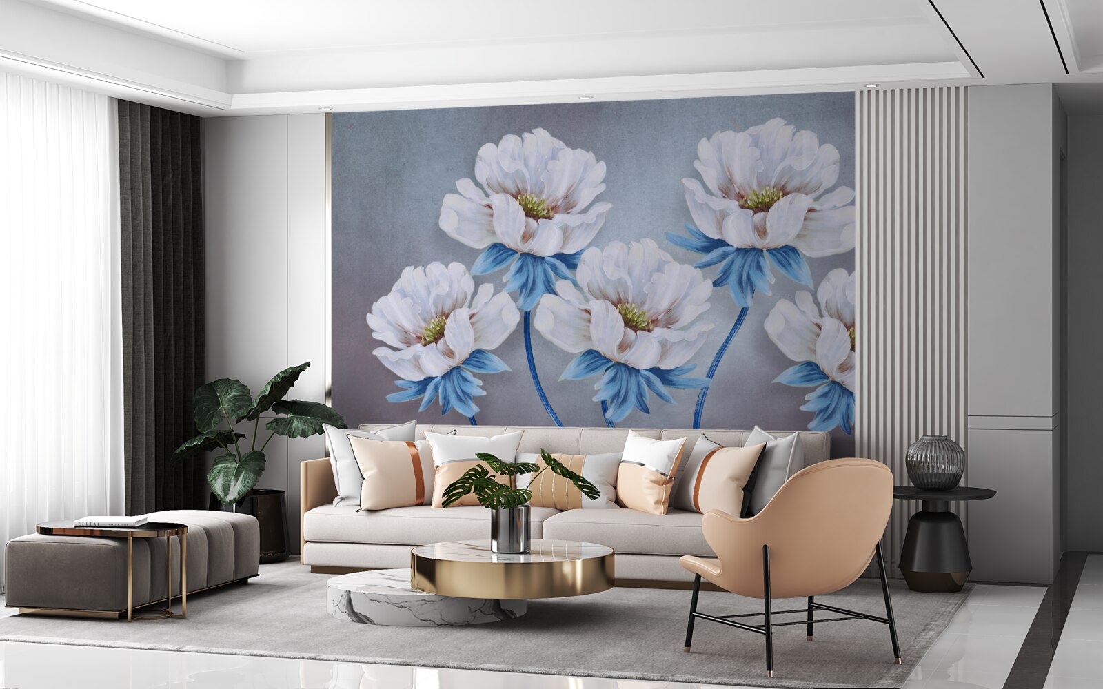 Fototapeta kvety sú biele s modrým odtieňom