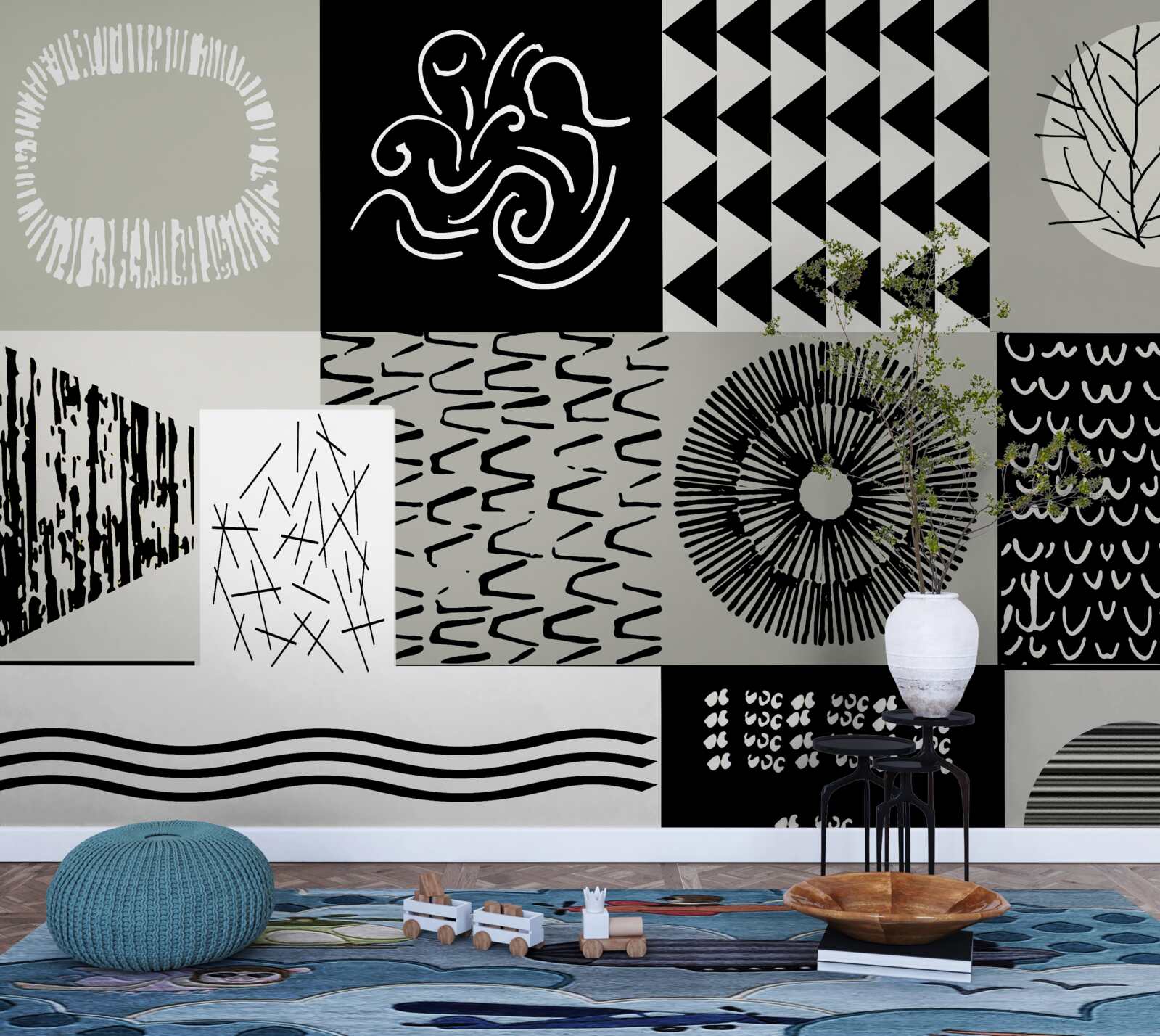 Fototapeta sada mozaík v čiernej a bielej farbe