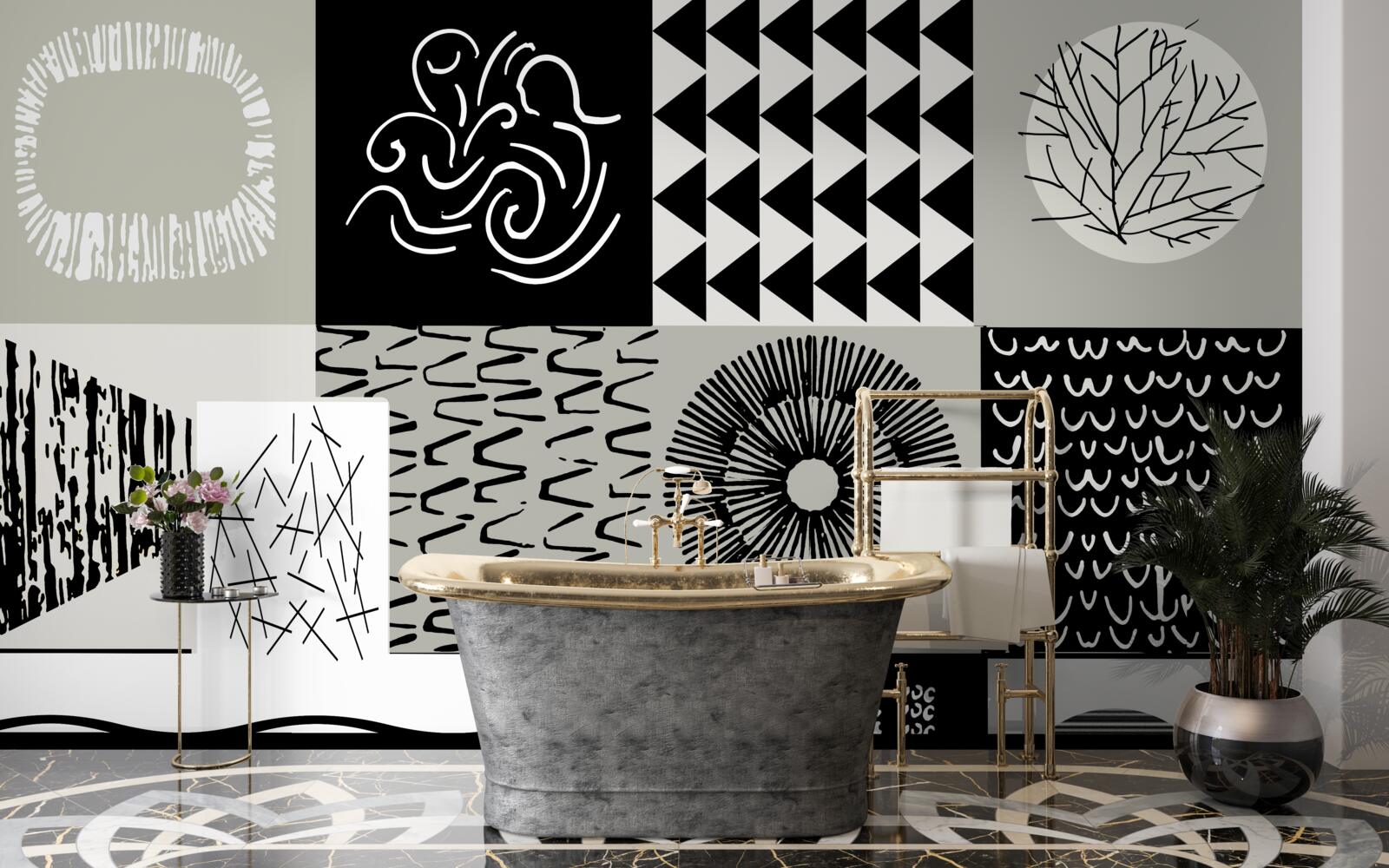 Fototapeta sada mozaík v čiernej a bielej farbe