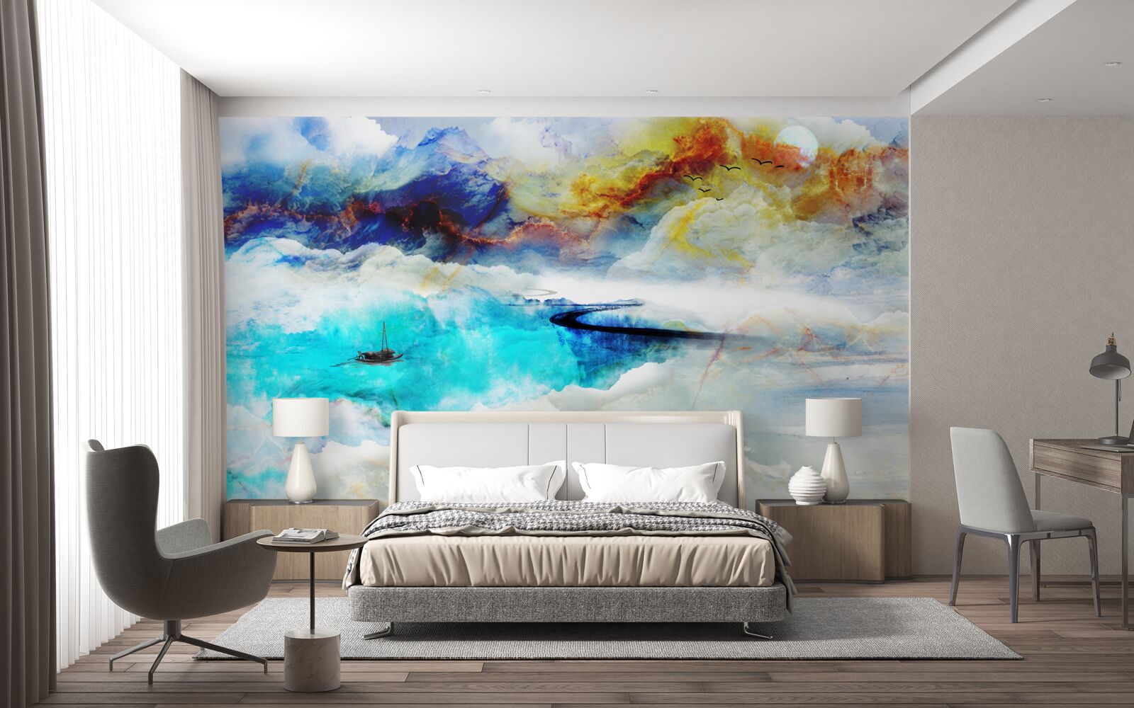 Fototapeta brehu azúrového mora počas búrky