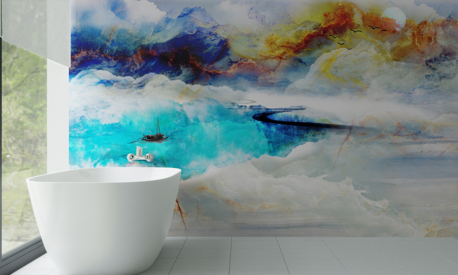 Fototapeta brehu azúrového mora počas búrky