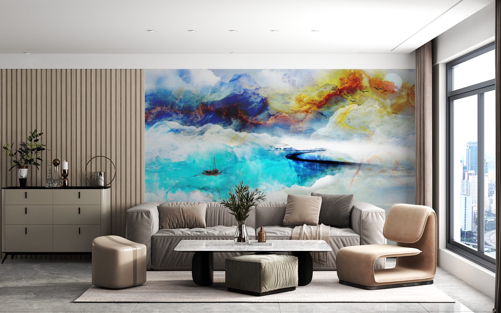 Fototapeta brehu azúrového mora počas búrky