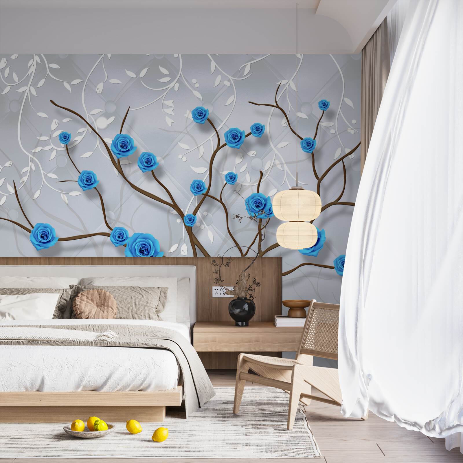 Fototapeta ružový strom s modrými kvetmi