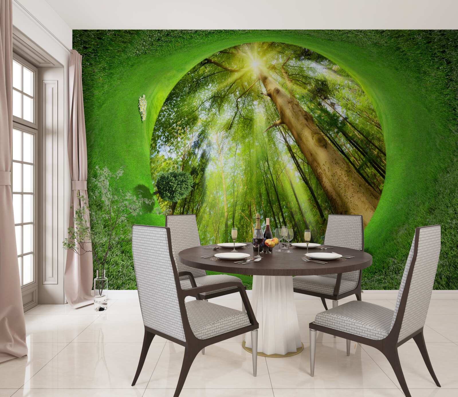 Fototapeta objektív sa pozerá na udržiavaný zelený les