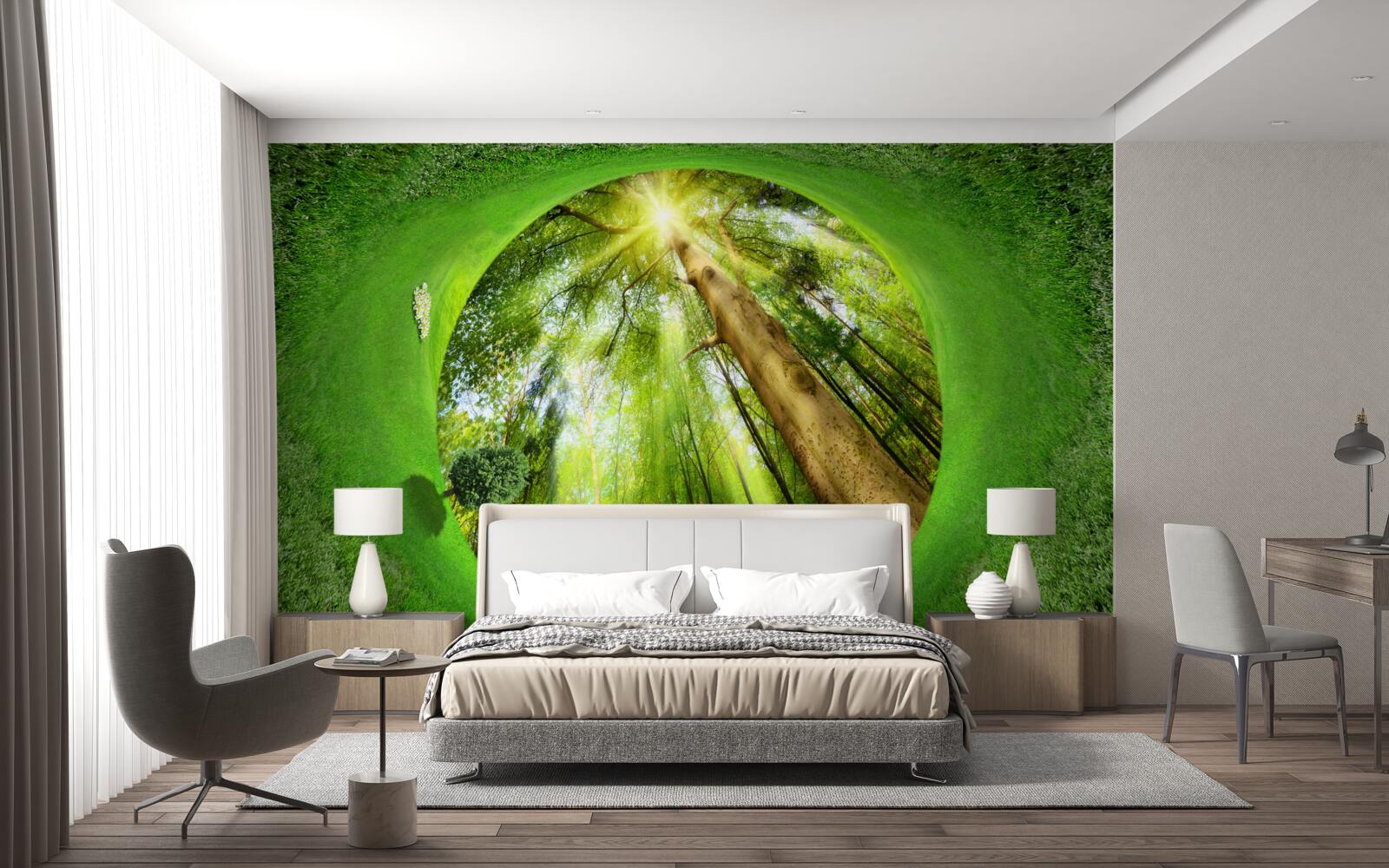 Fototapeta objektív sa pozerá na udržiavaný zelený les