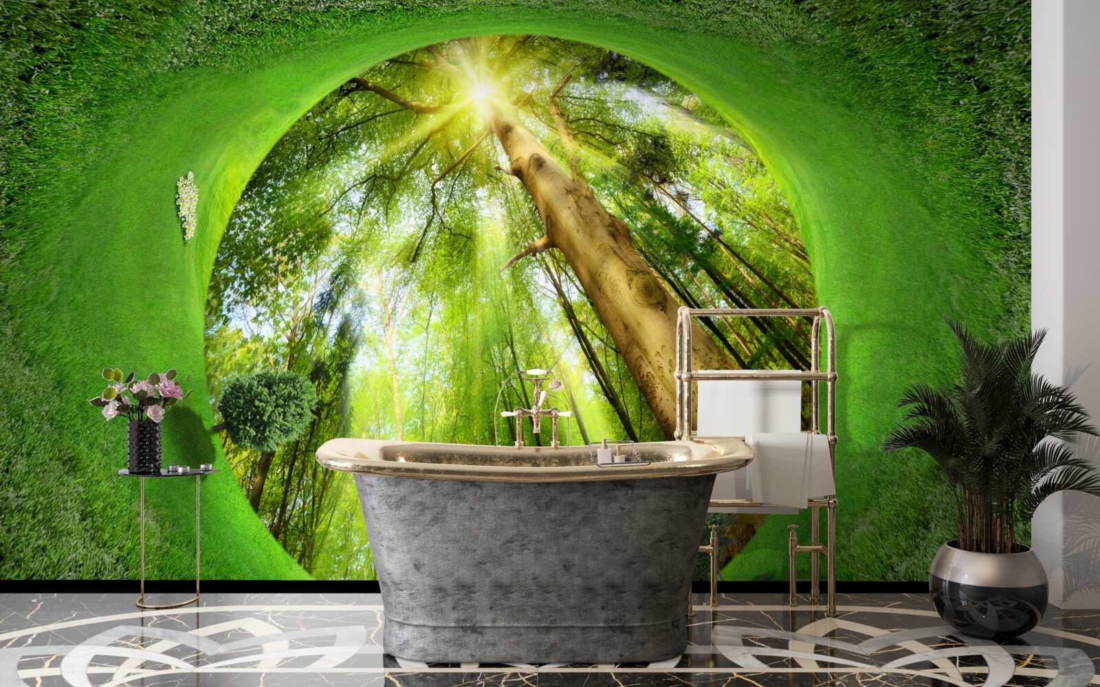 Fototapeta objektív sa pozerá na udržiavaný zelený les