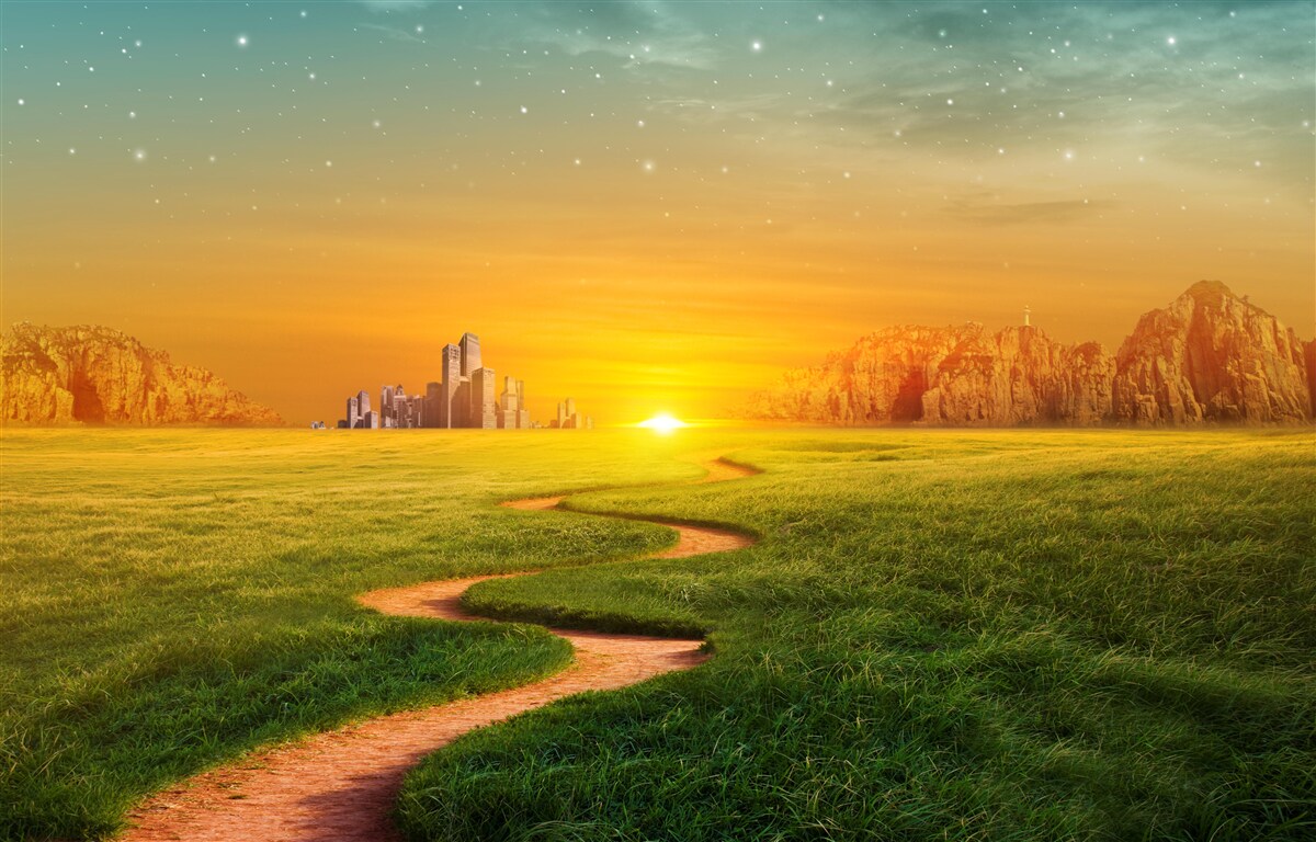 Fototapeta západ slnka nad rozsiahlymi poľami