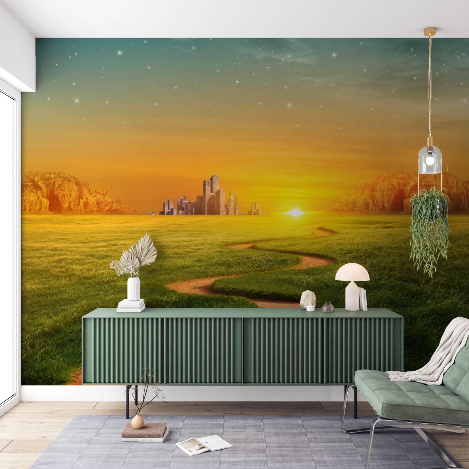 Fototapeta západ slnka nad rozsiahlymi poľami