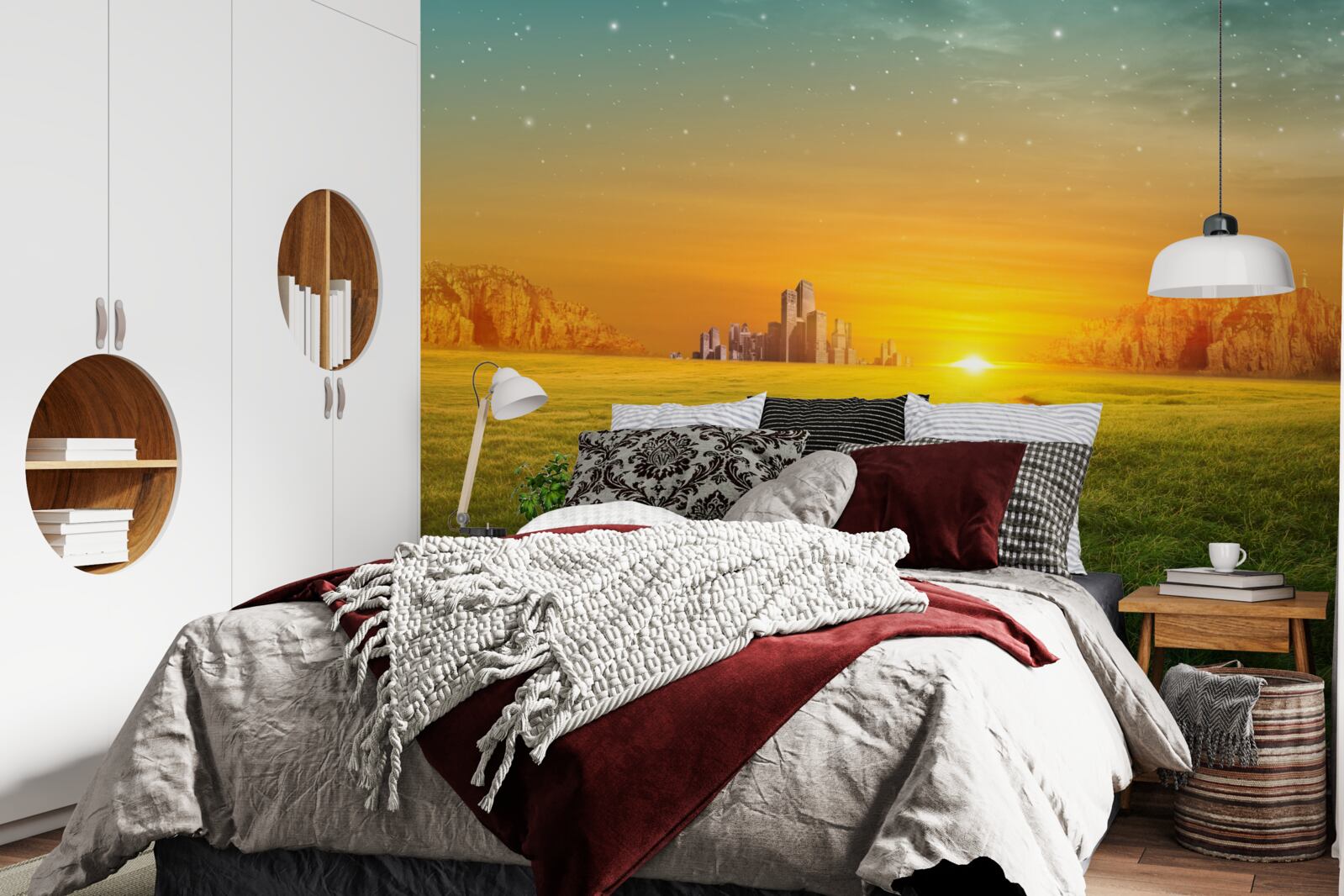 Fototapeta západ slnka nad rozsiahlymi poľami