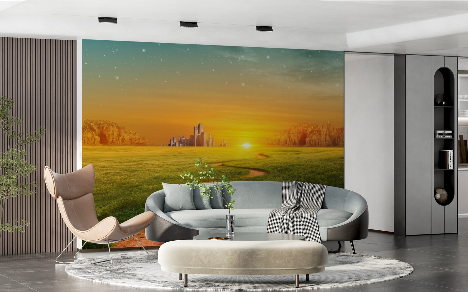 Fototapeta západ slnka nad rozsiahlymi poľami