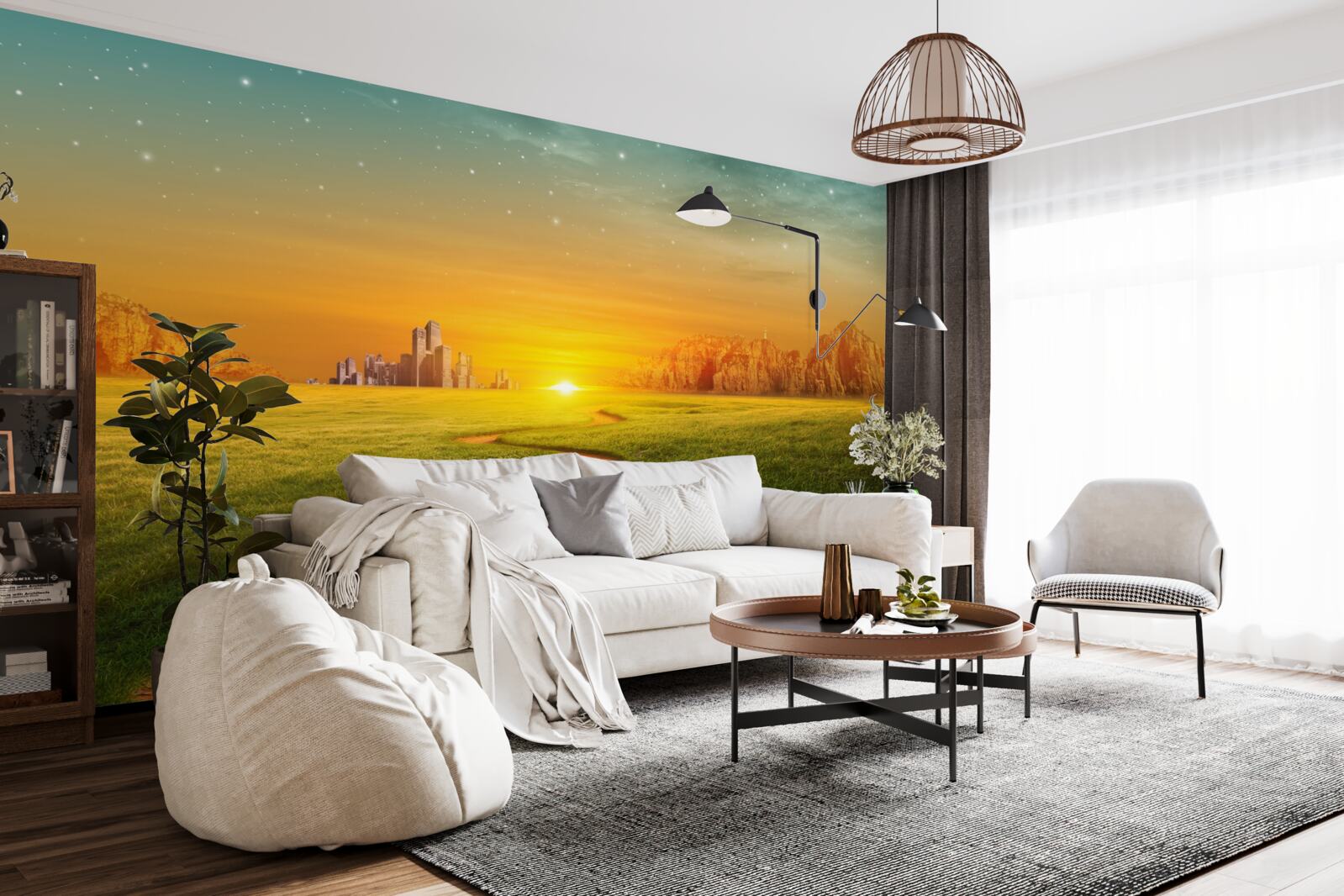 Fototapeta západ slnka nad rozsiahlymi poľami