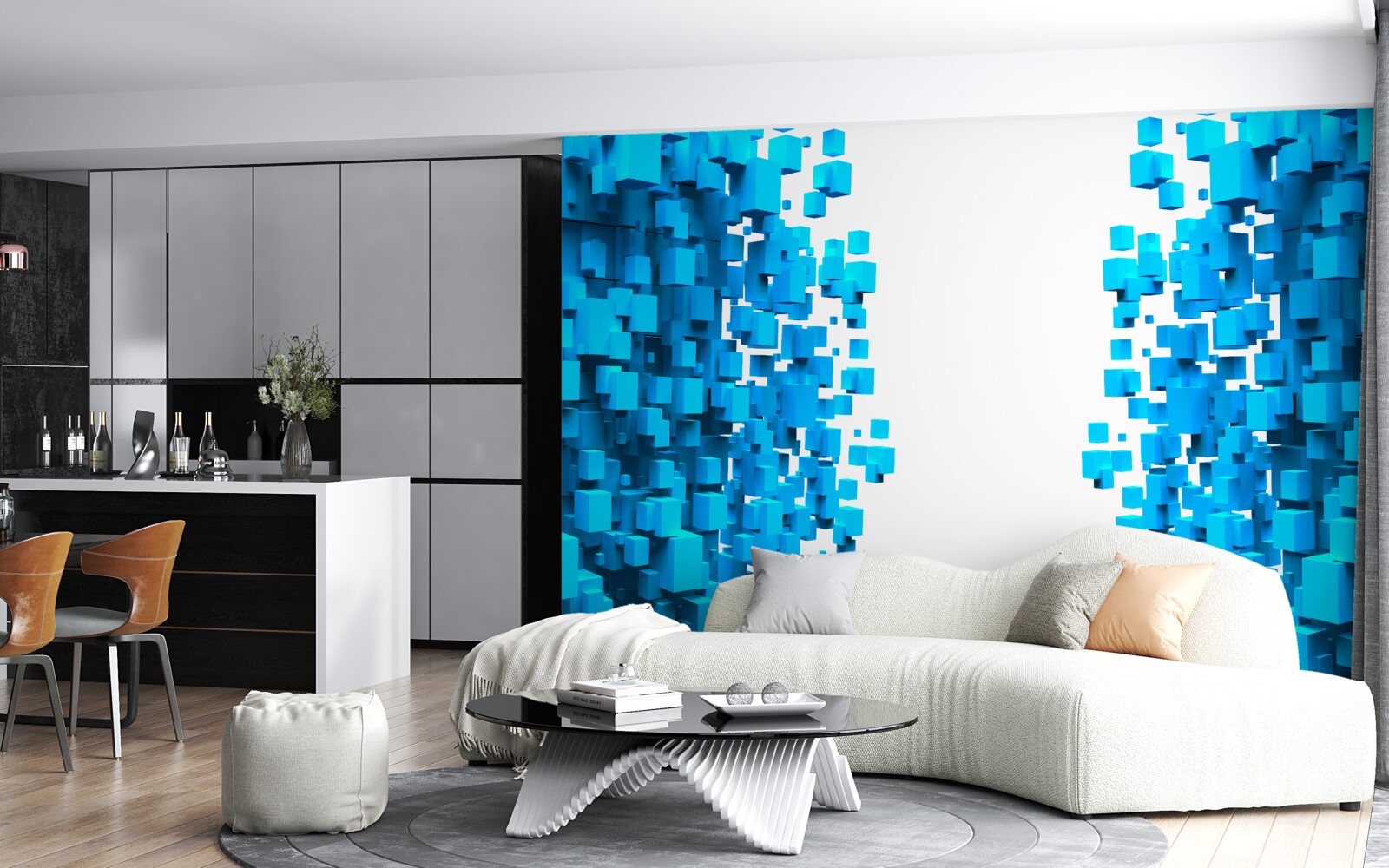 Fototapeta modré štvorce plávajúce v abstrakcii