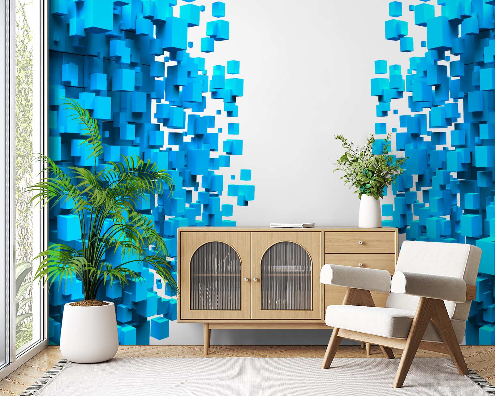 Fototapeta modré štvorce plávajúce v abstrakcii