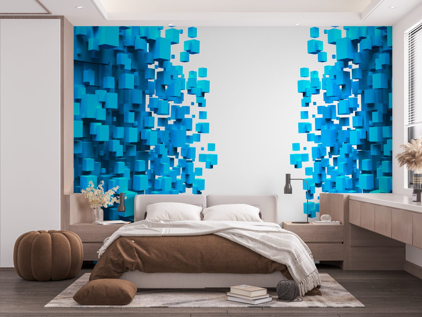 Fototapeta modré štvorce plávajúce v abstrakcii