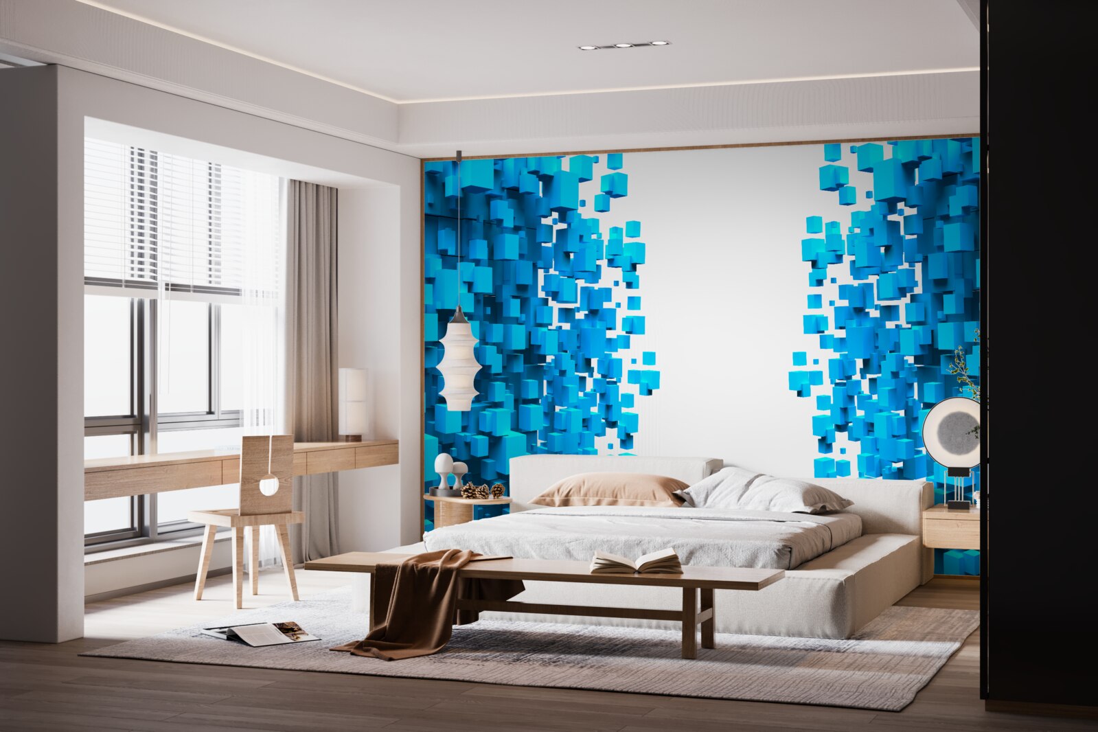 Fototapeta modré štvorce plávajúce v abstrakcii