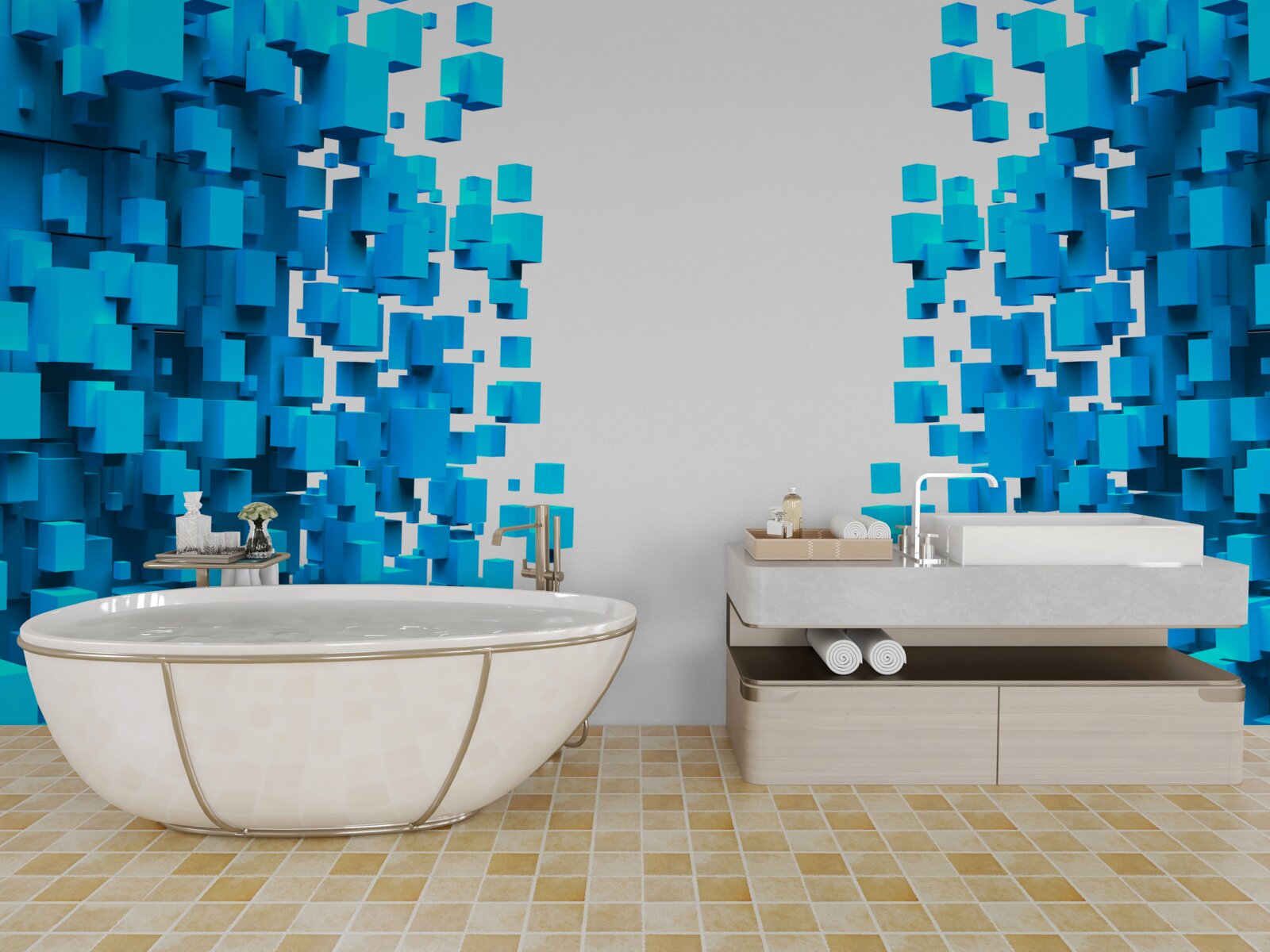 Fototapeta modré štvorce plávajúce v abstrakcii