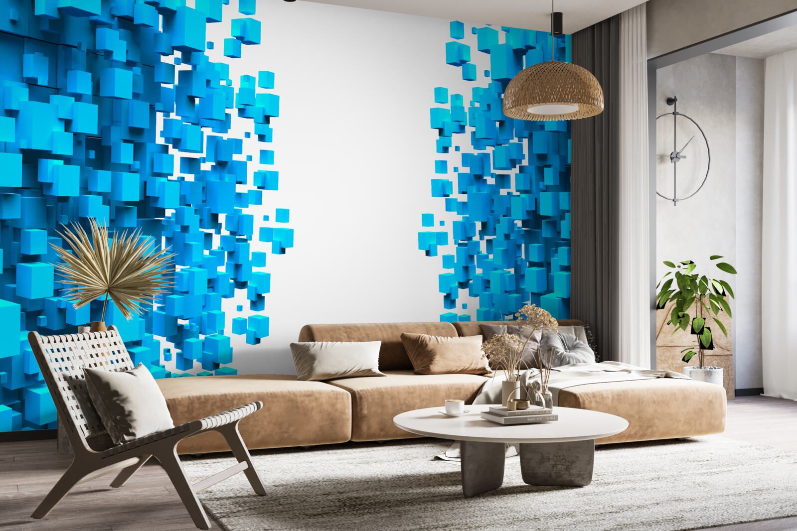 Fototapeta modré štvorce plávajúce v abstrakcii