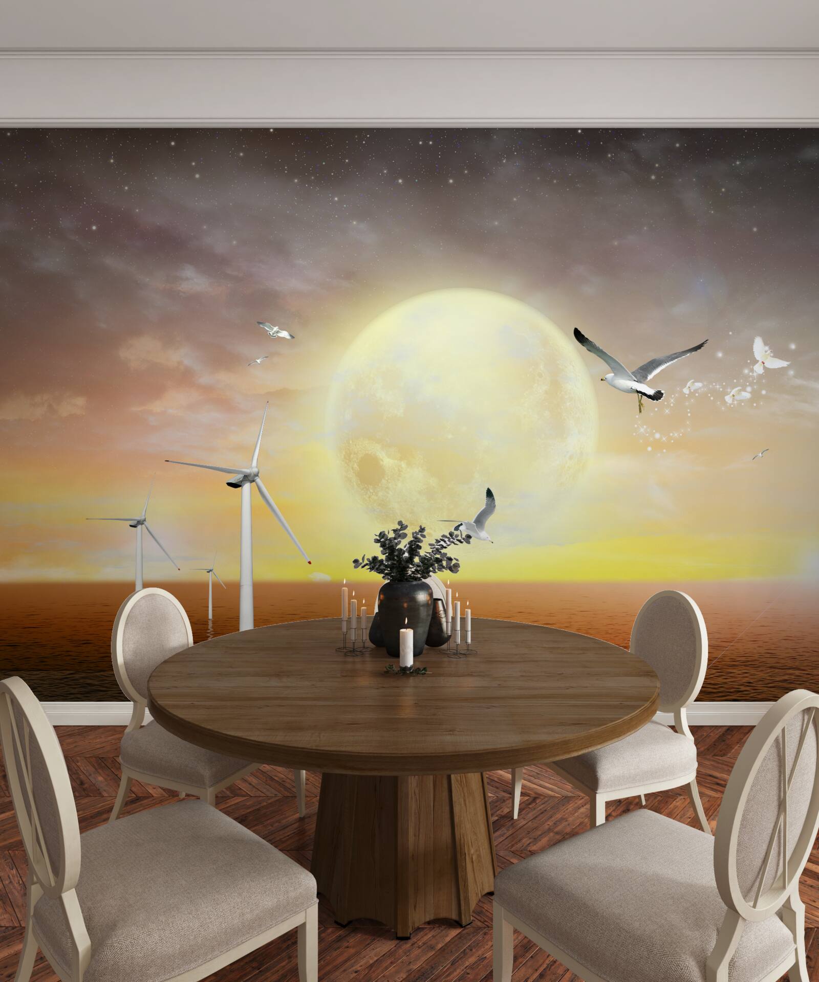 Fototapeta západ slnka nad morom sprevádza krik čajok