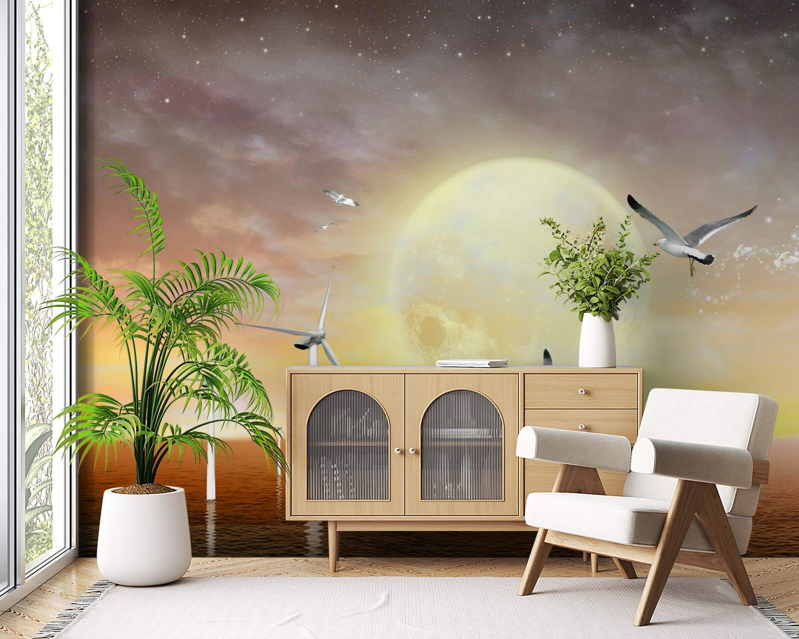 Fototapeta západ slnka nad morom sprevádza krik čajok