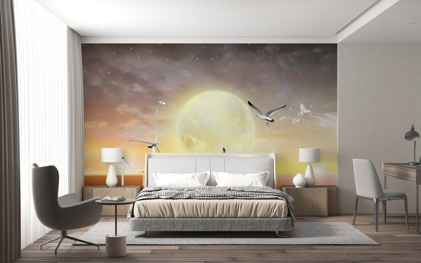 Fototapeta západ slnka nad morom sprevádza krik čajok