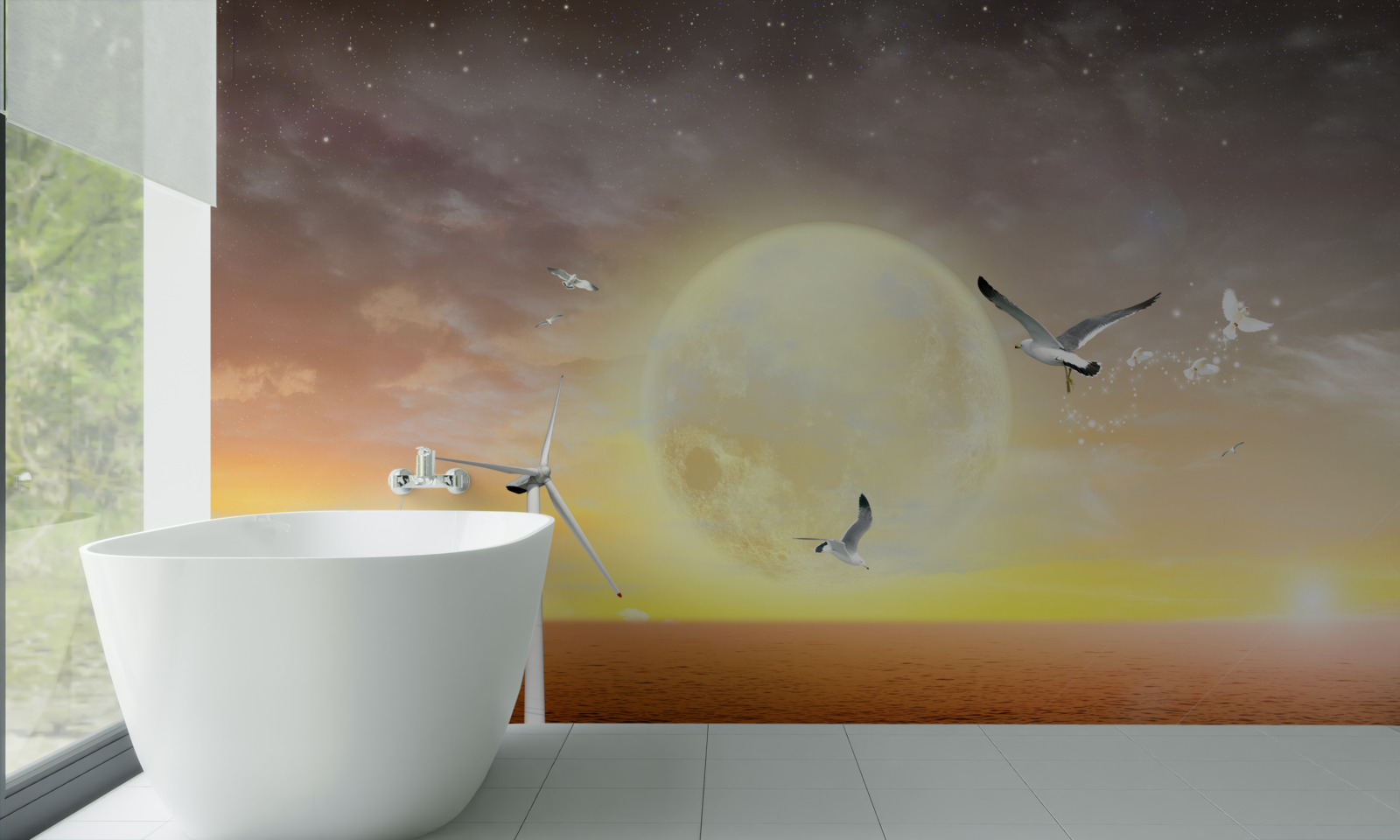 Fototapeta západ slnka nad morom sprevádza krik čajok