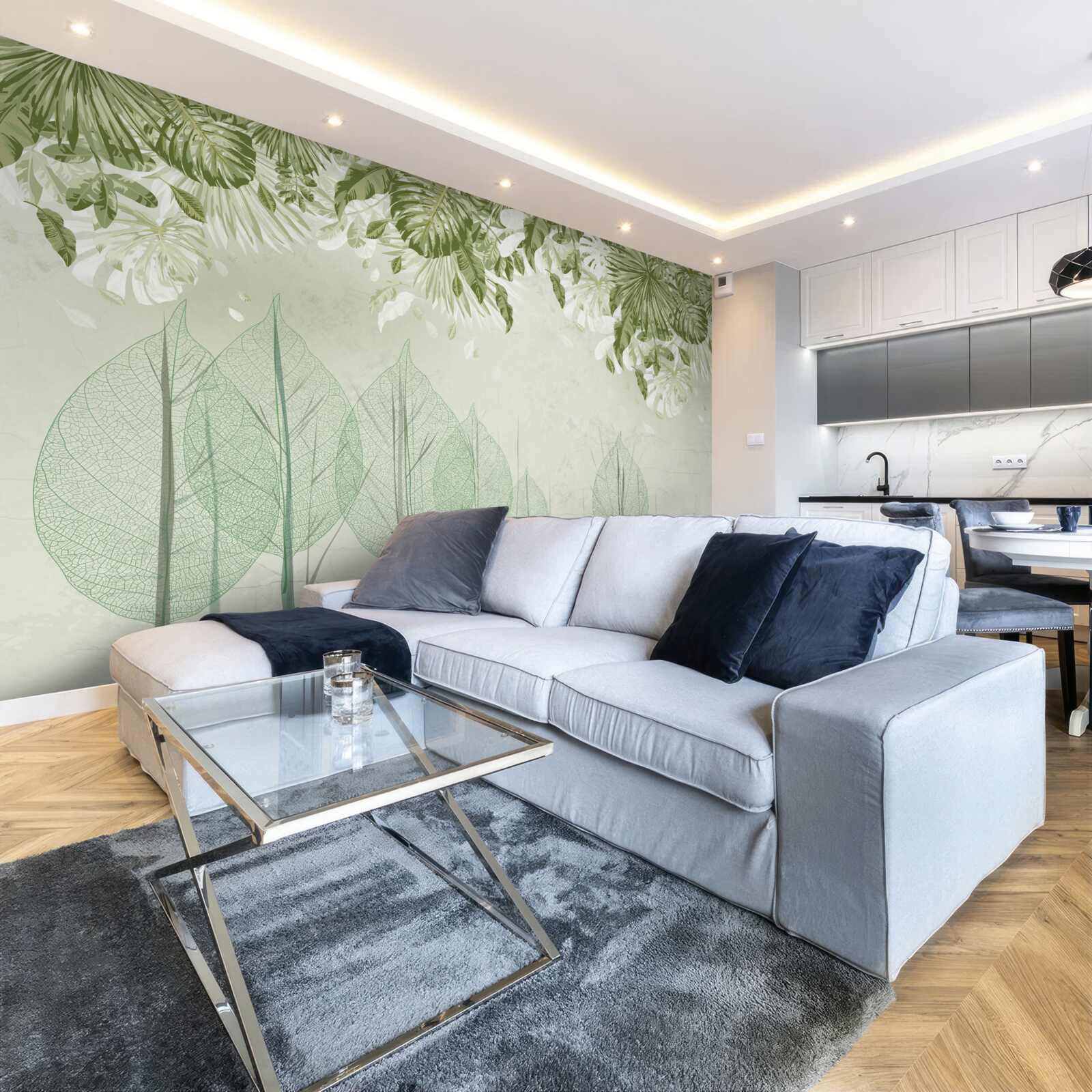 Fototapeta hmlistým zeleným lesom sa potuluje rodinka jeleňov