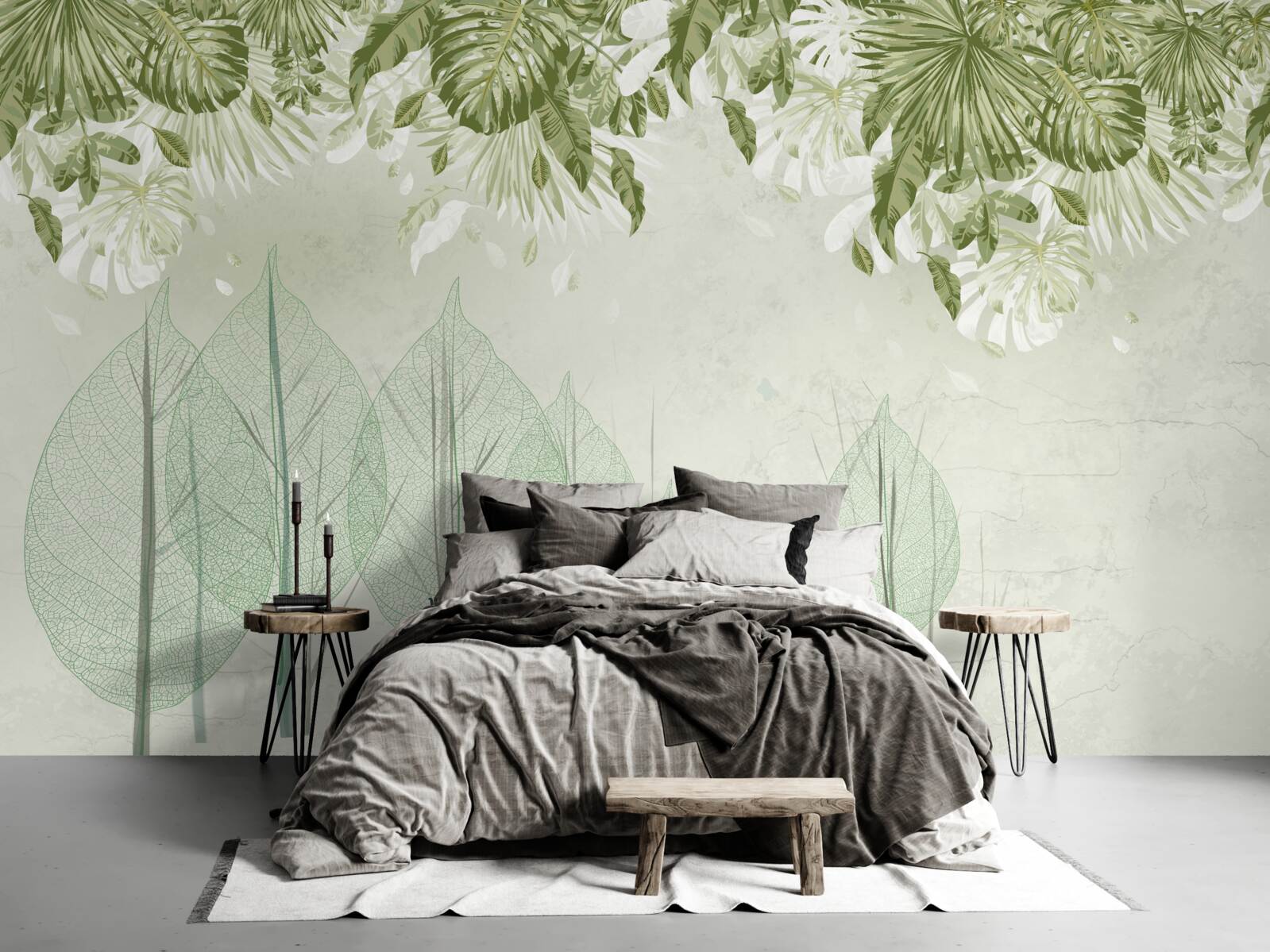 Fototapeta hmlistým zeleným lesom sa potuluje rodinka jeleňov