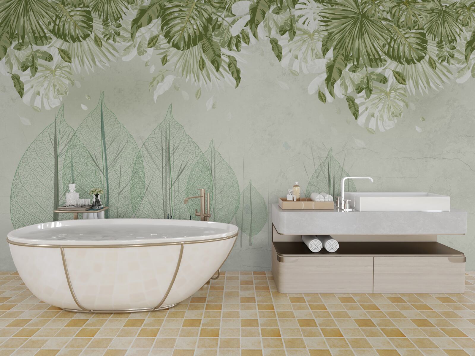 Fototapeta hmlistým zeleným lesom sa potuluje rodinka jeleňov