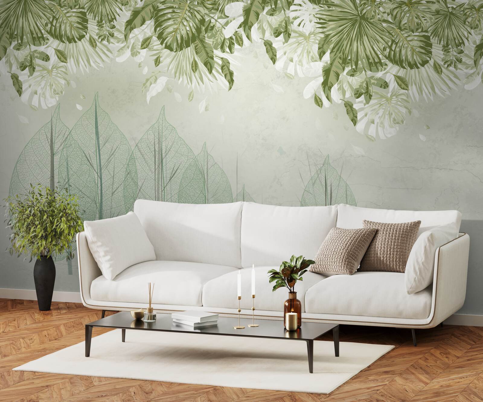 Fototapeta hmlistým zeleným lesom sa potuluje rodinka jeleňov