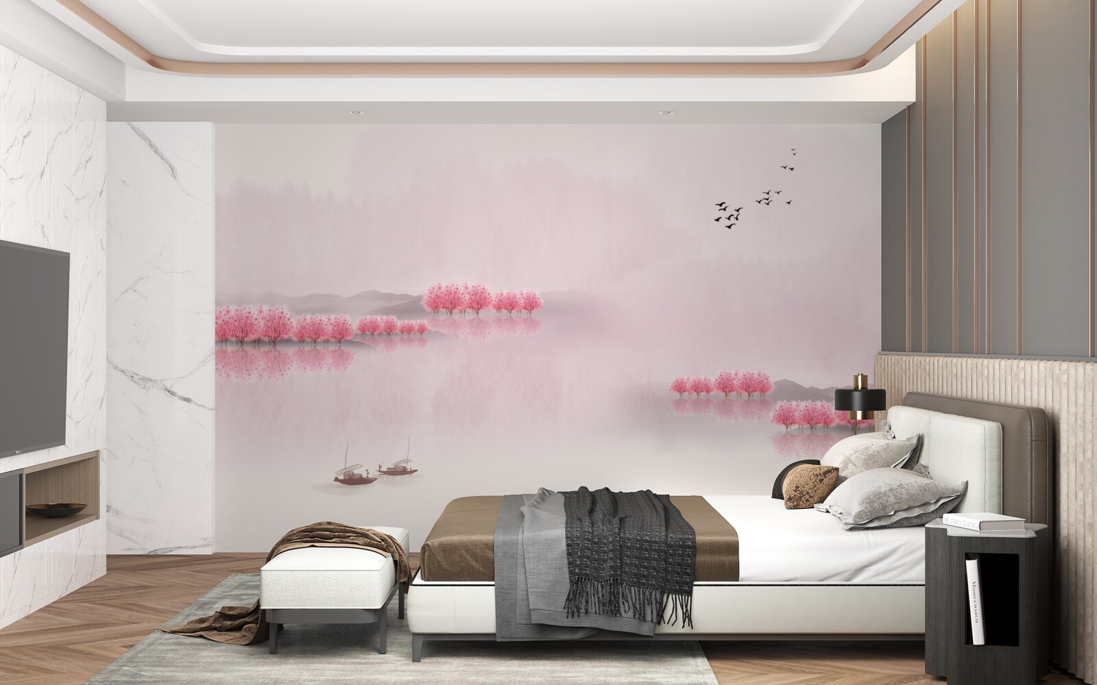 Fototapeta pokojné rybníky a ružové okraje lesov